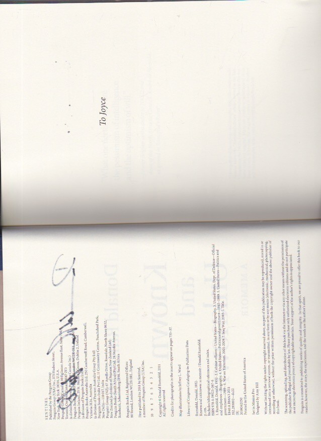 Known and Unknown: A Memoir Hardcover 2011 by Donald Rumsfeld SIGNED COPY LN