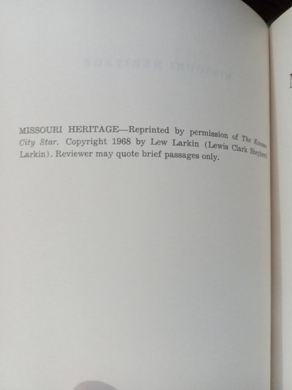 MISSOURI HERITAGE LEW LARKIN 1ST. 1968 SIGNED (PBK) VERY GOOD CONDITION