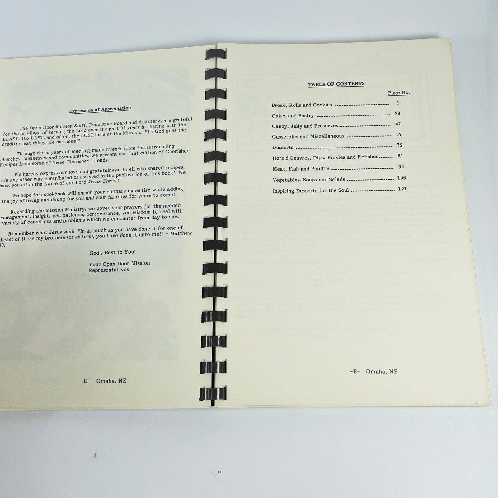 Cherished Recipes Open Door Mission Omaha Nebraska Vintage Cookbook