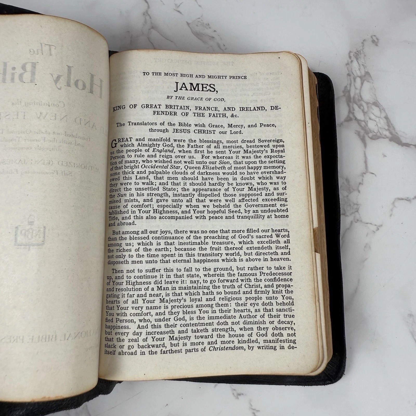 HOLY BIBLE King James Version Self Pronouncing Index 1940s National Bible Press
