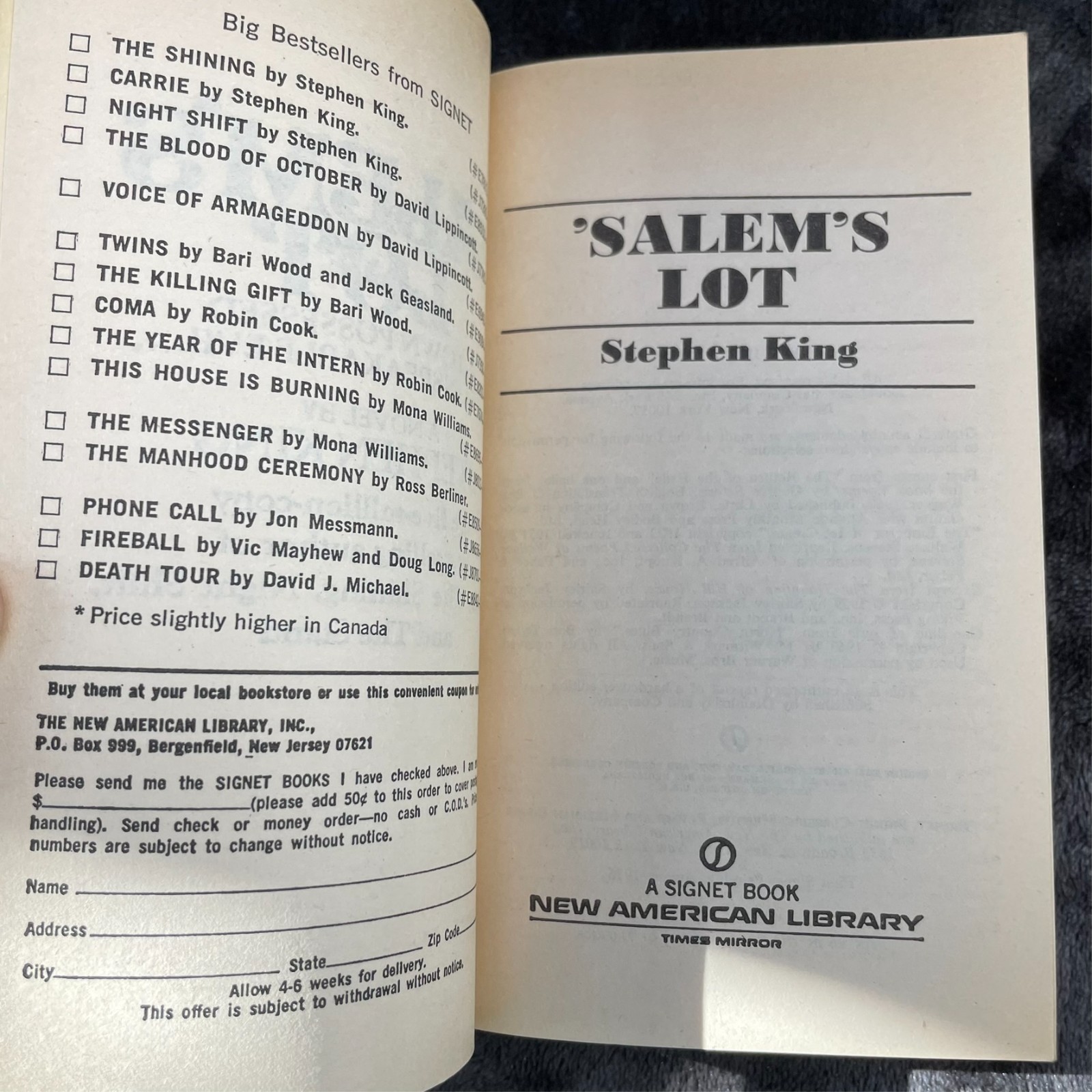 Salems Lot Stephen King 1976 Signet First Printing Horror Vampire Paperback