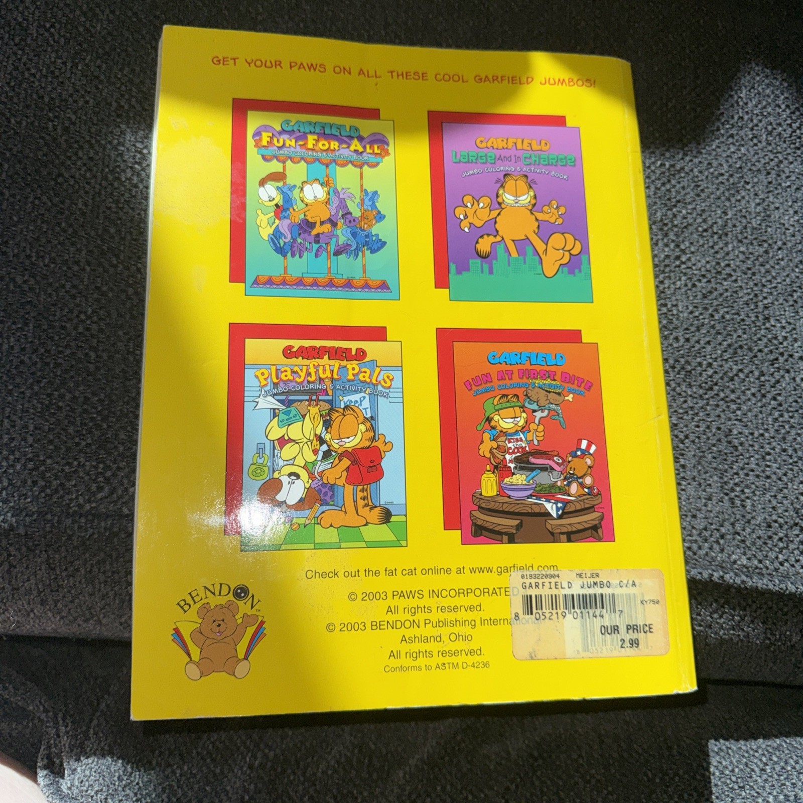 2003 Vintage Garfield Playful Pals Jumbo Coloring And Activity Book Used Bendon