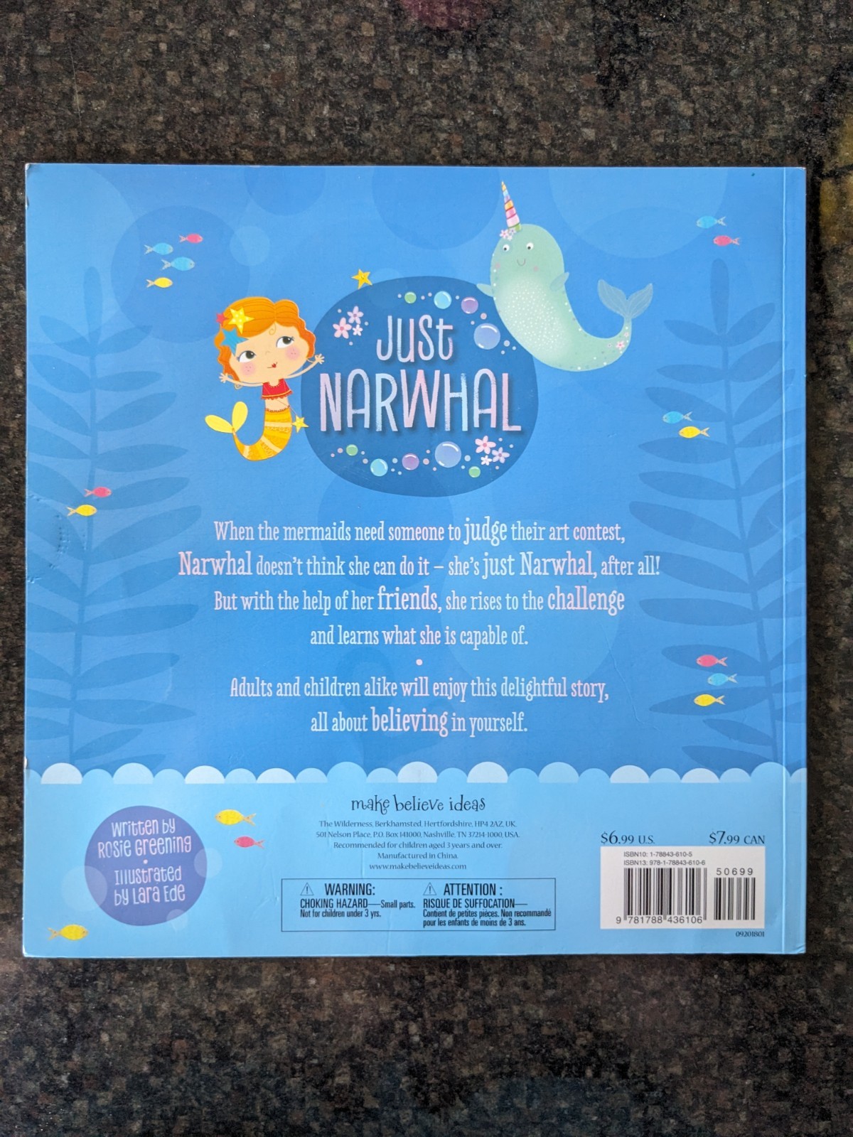 Just Narwhal Rosie Greening, Hardcover, Make Believe Ideas, Ages 4-8, Sequins