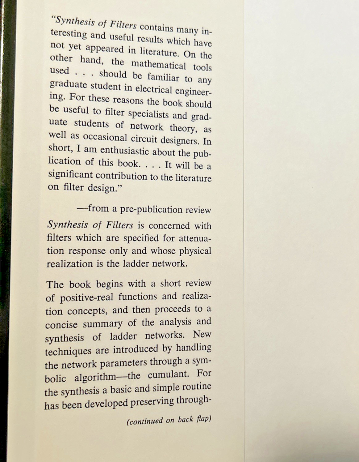 Synthesis of Filters (1966) ~ W. L. Everitt ~ First Edtion, First Print ~ HC/DJ