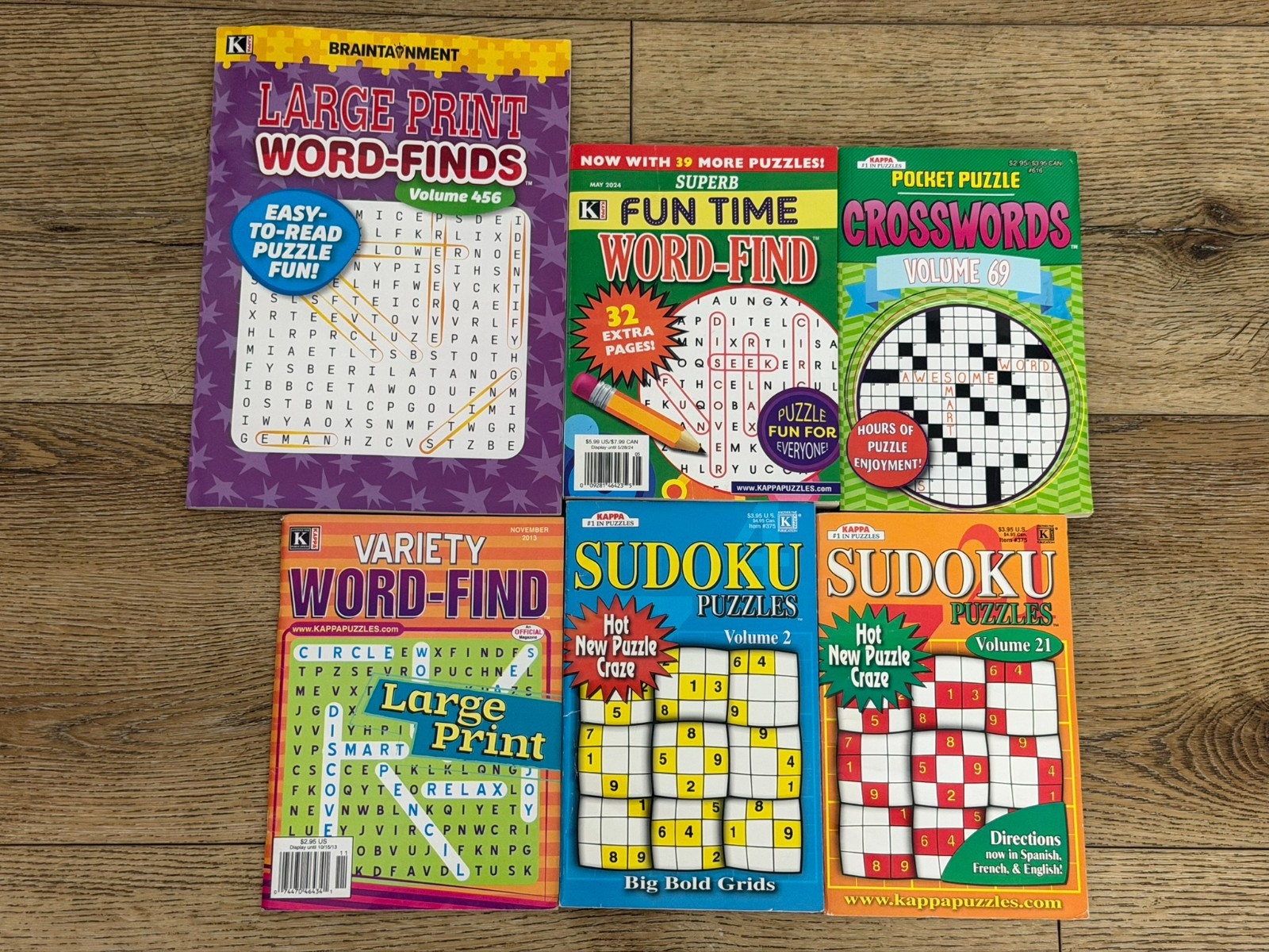 Puzzle Book Lot 6 Large Print Word Find Sudoku Crossword Kappa Puzzles
