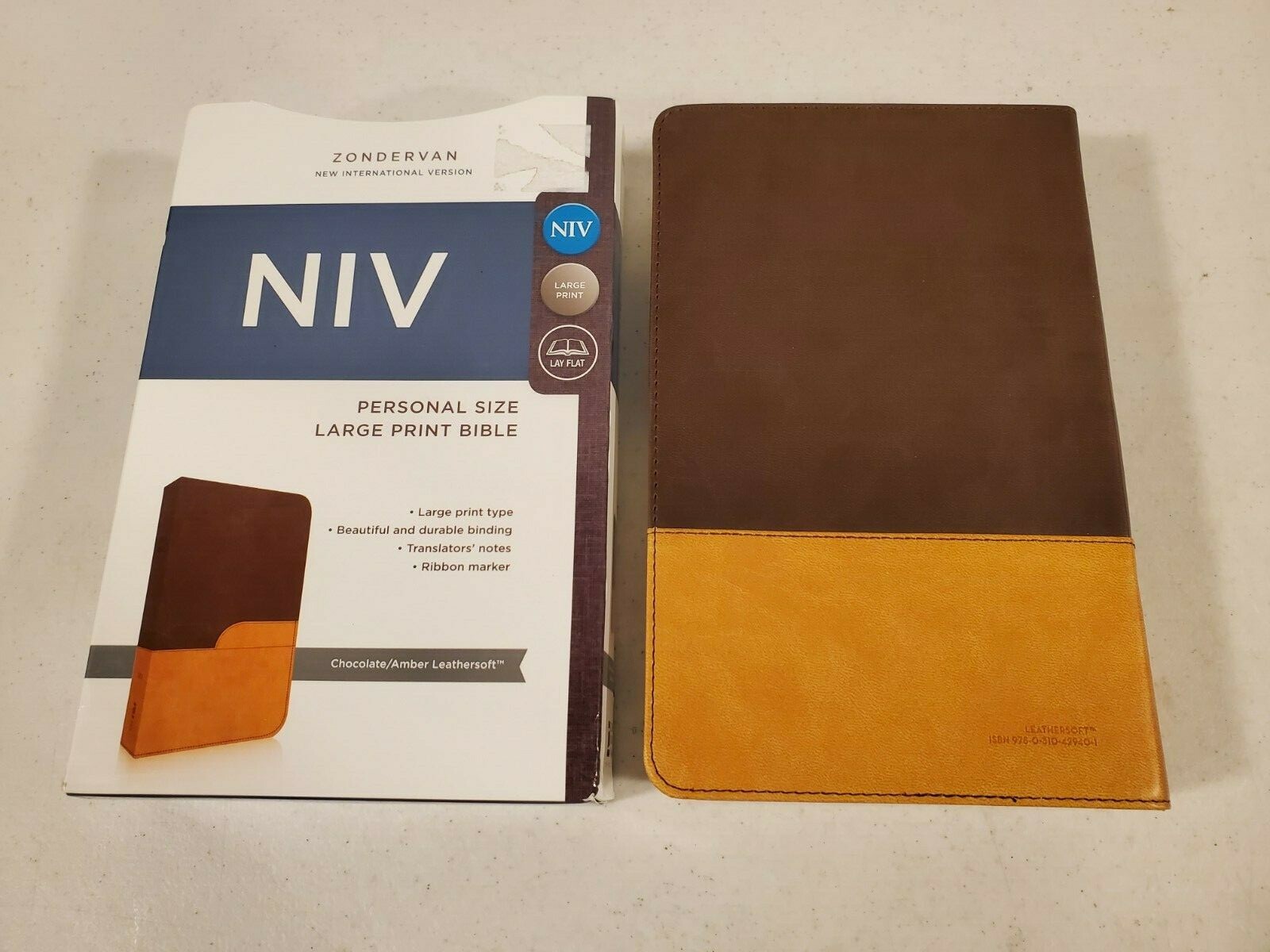 Zondervan NIV Personal Size Large Print Bible Chocolate Amber Leathersoft