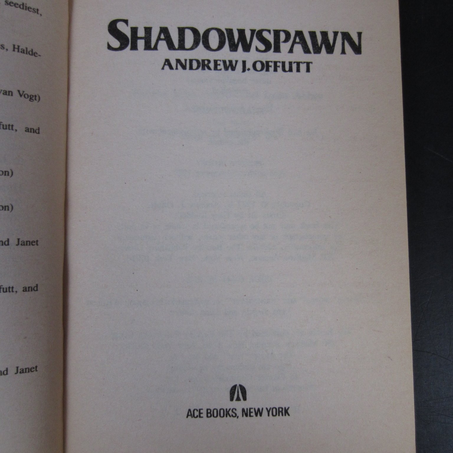 Shadowsspawn Andrew J. Offutt 1987 Ace Books First Edition Thieves’ World PB VG
