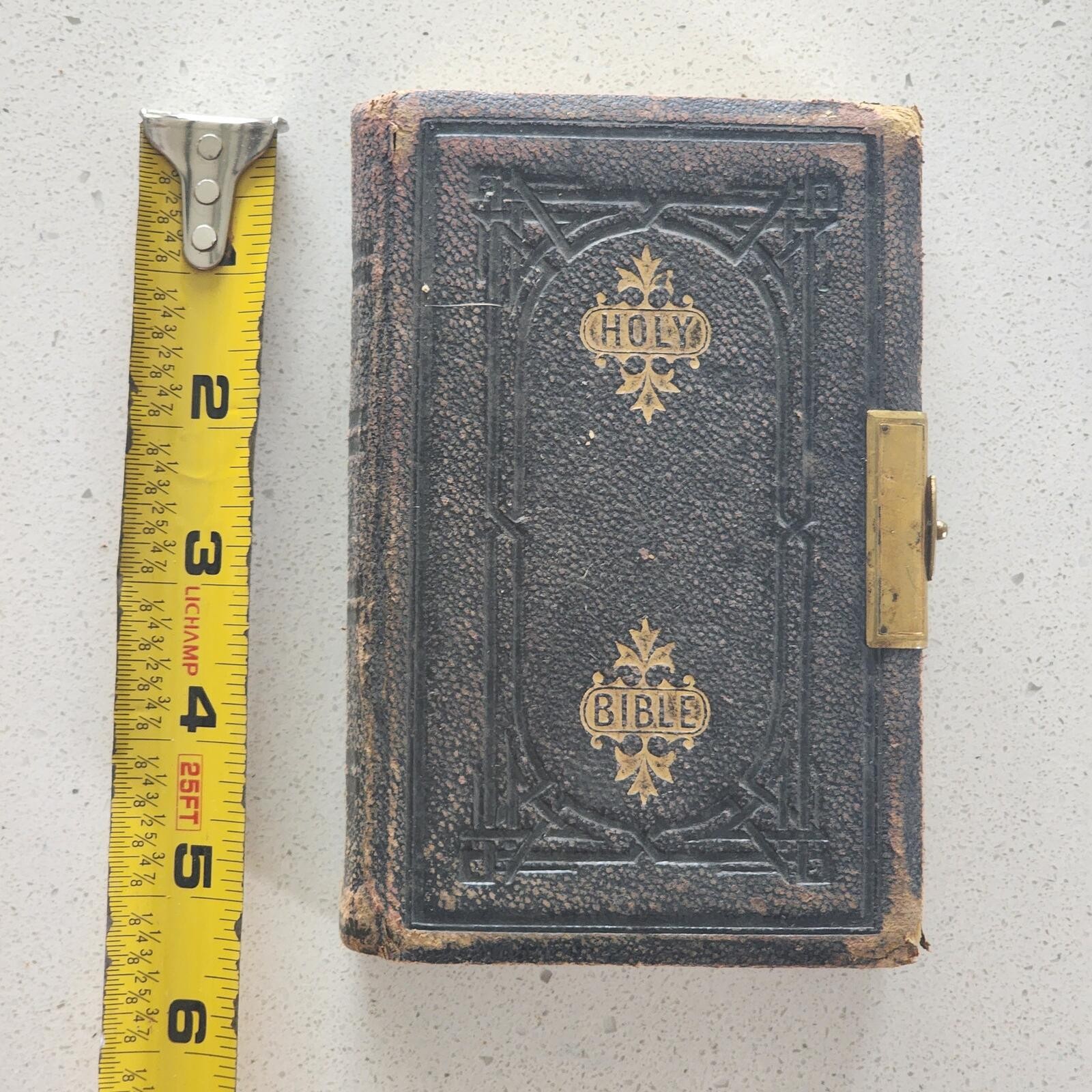Antique Holy Bible Pocket Bible 1878 Inscription Leather Bound with Brass Clasp