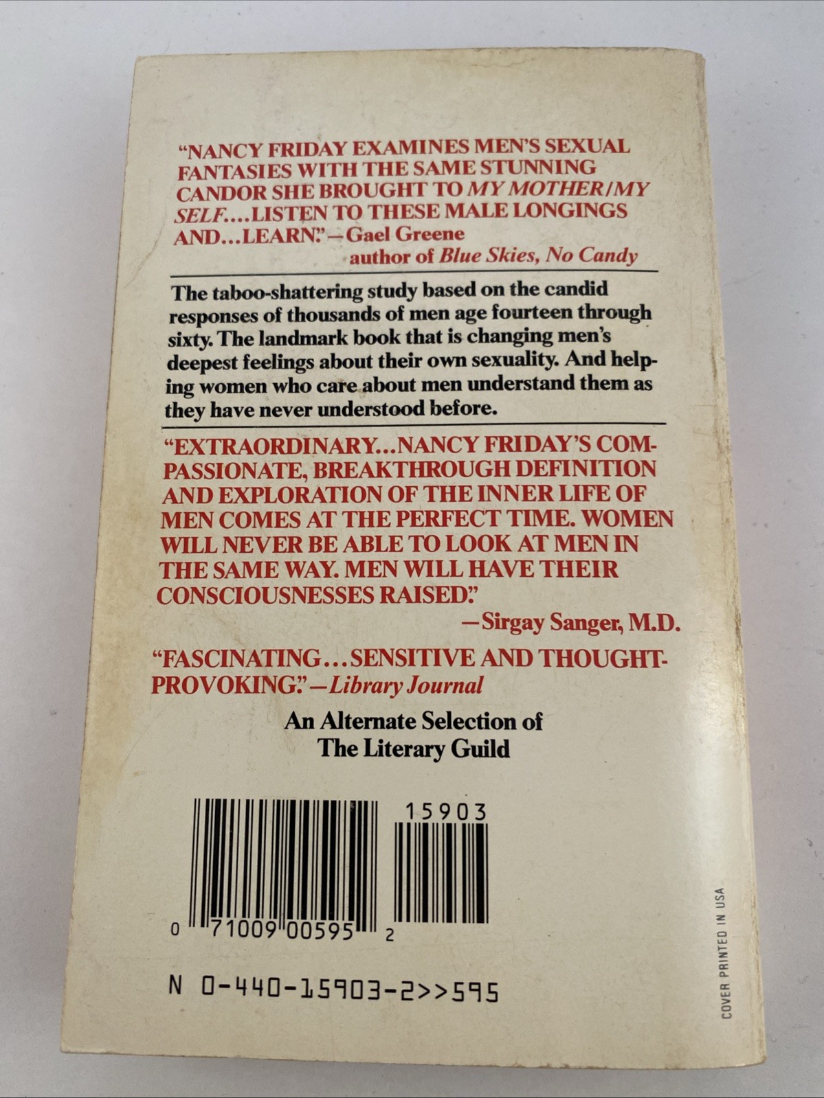Men in Love Men’s Sexual Fantasies – Paperback Nancy Friday 1981