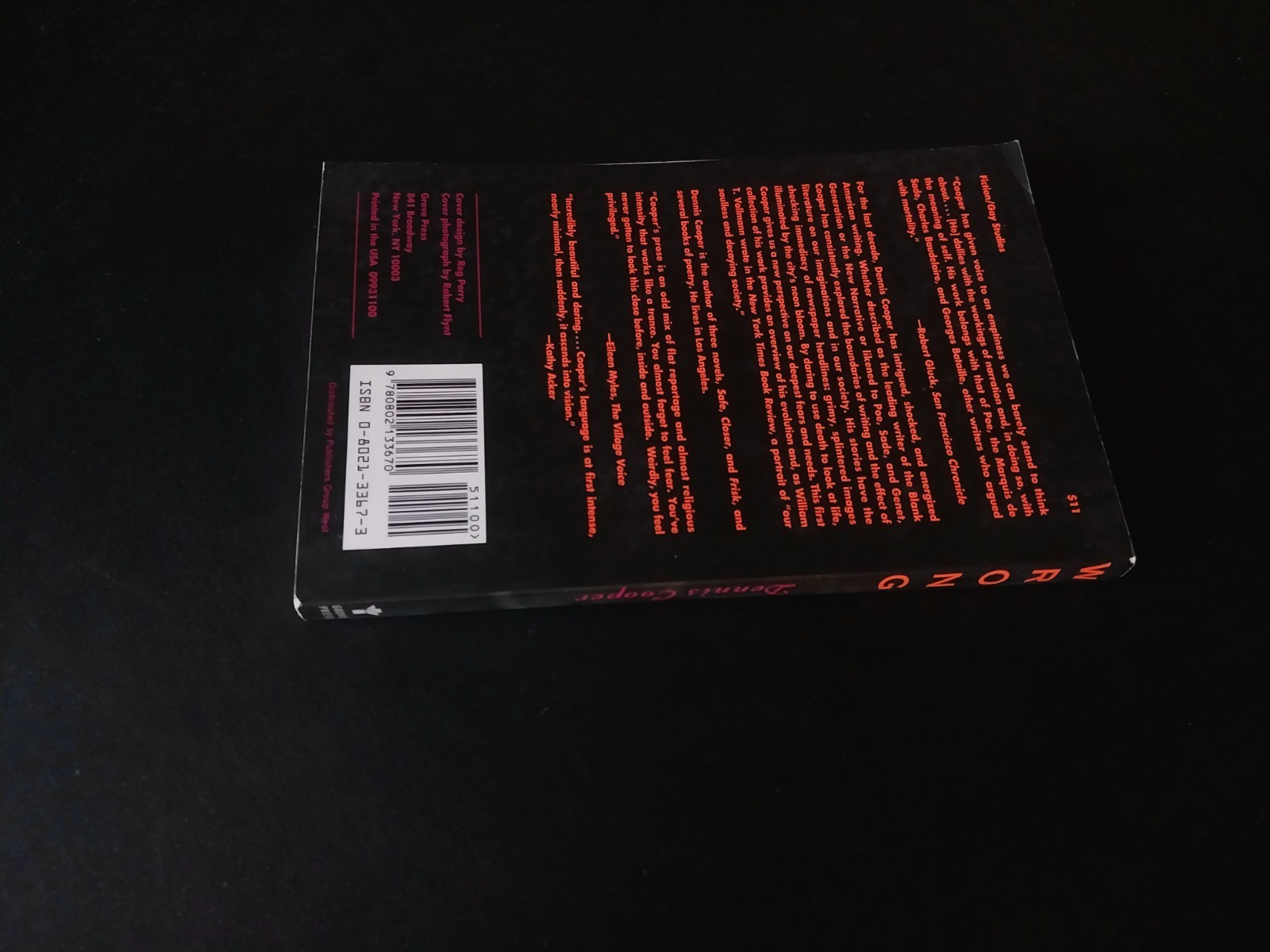 Dennis Cooper – Wrong – Grove Press First Printing 1992