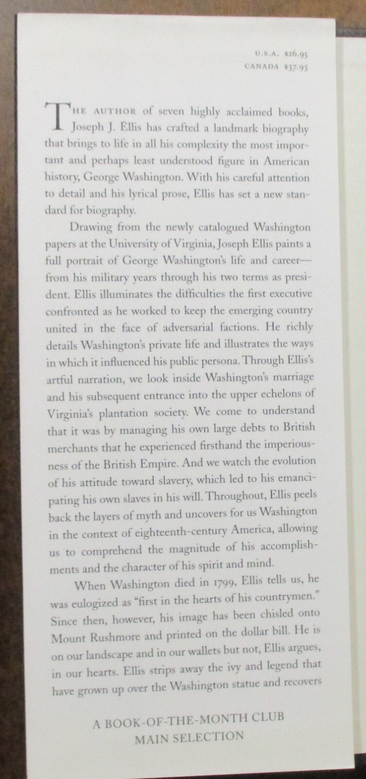 “His Excellency: George Washington” Hardcover Book (2004) Joseph J. Ellis