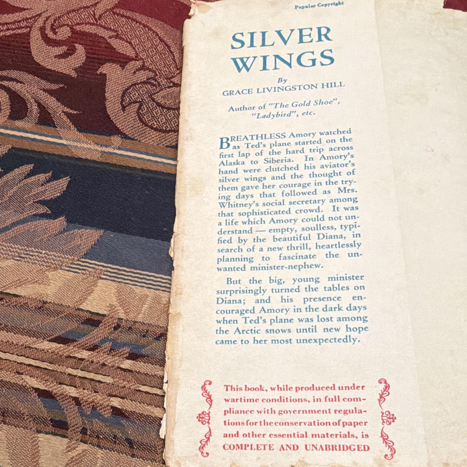 Silver Wings – Grace Livingston Hill Hardcover w/ Dust Jacket, Unabridged