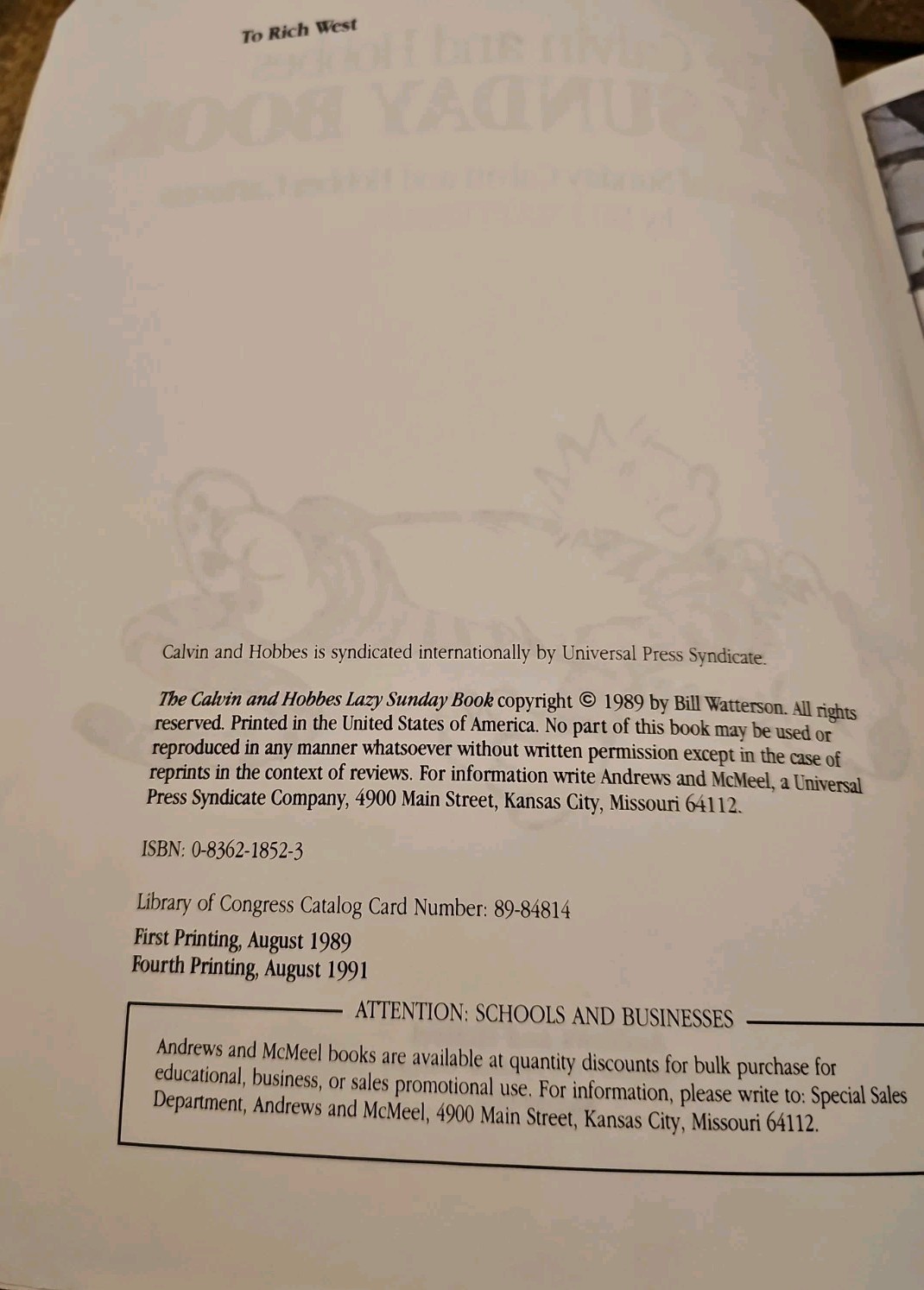 The Calvin and Hobbes Lazy Sunday Book by Bill Watterson 1989