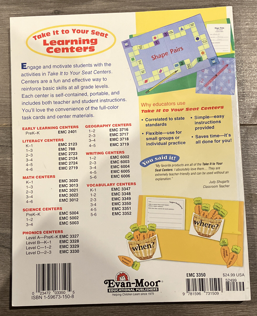 TAKE IT TO YOUR SEAT VOCABULARY CENTERS GRADES 3-4 By Sandi Johnson VG Softcover