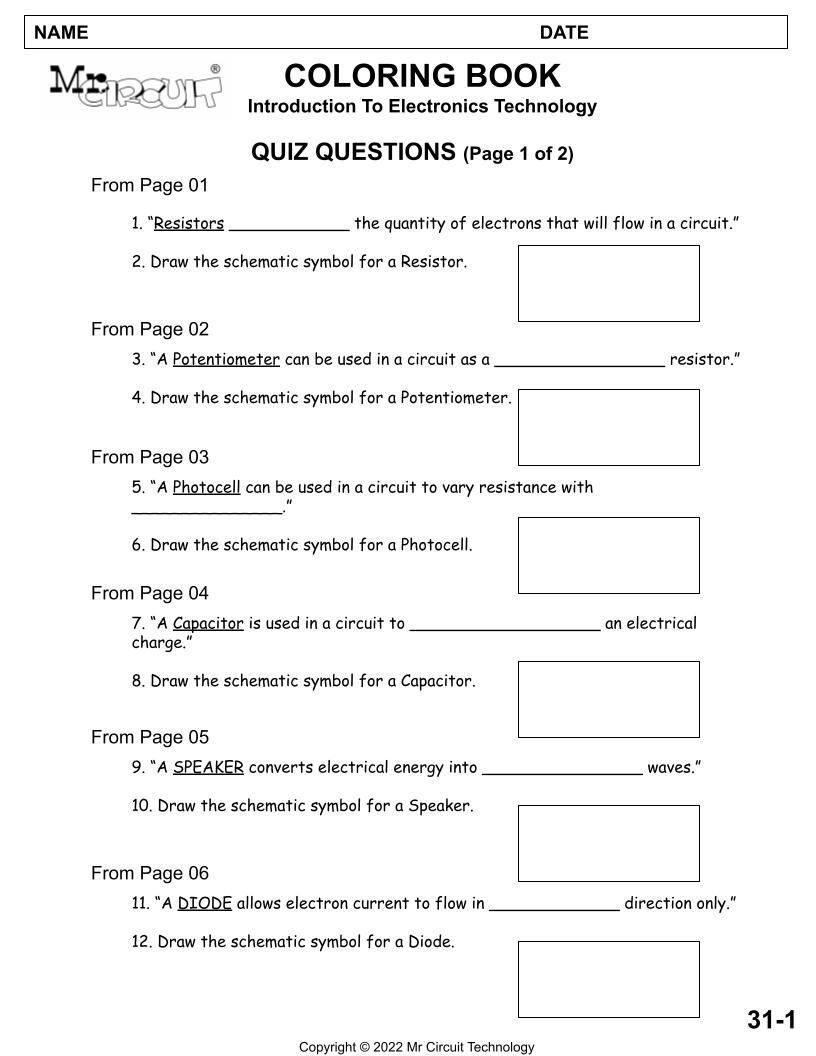 P#01 Teach STEM Technology Electronics – Grades 2, 3, 4 Elem School – Mr Circuit