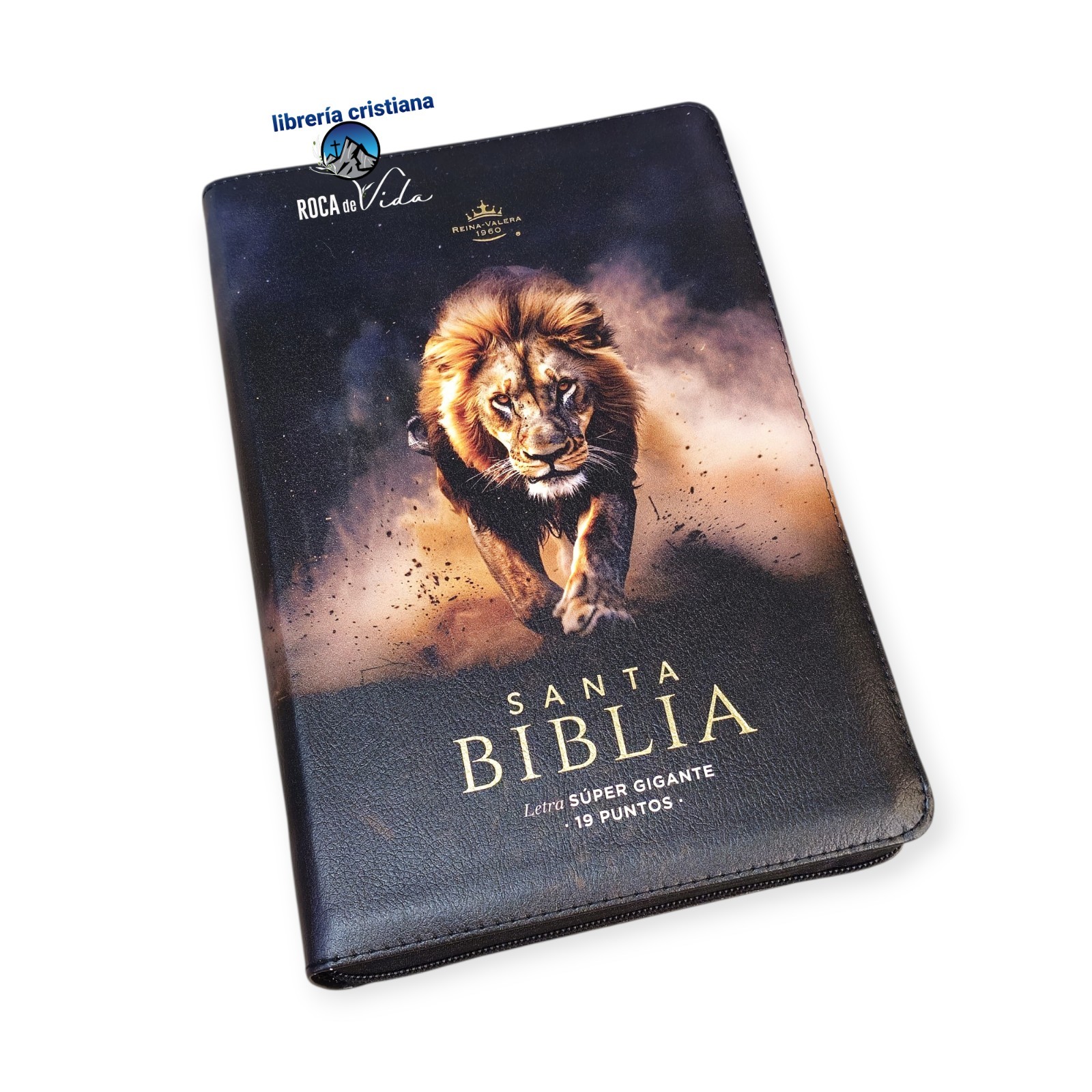 Biblia Letra Súper Gigante 19 punto RV1960 negro león De La Tribu Juda Cierre