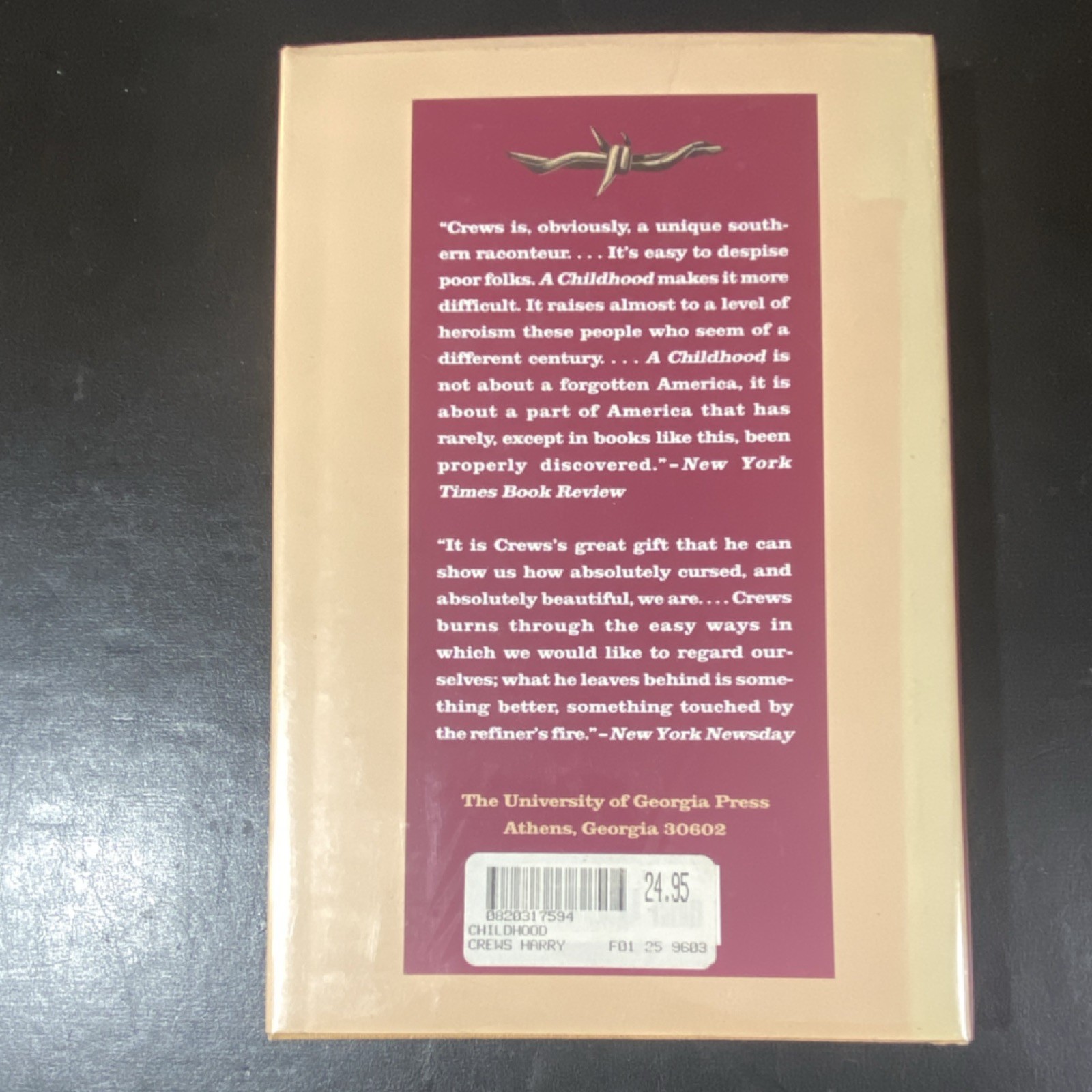 A Childhood by Harry Crews Hardcover 1995 Univ of Georgia Press Dust Jacket