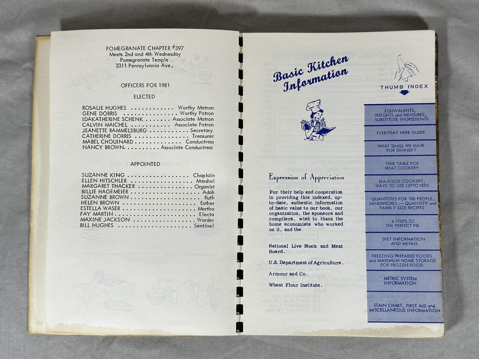 1981 Order of Eastern Star Chapter #397 Spiral Recipe Book Pomegranate Cookery