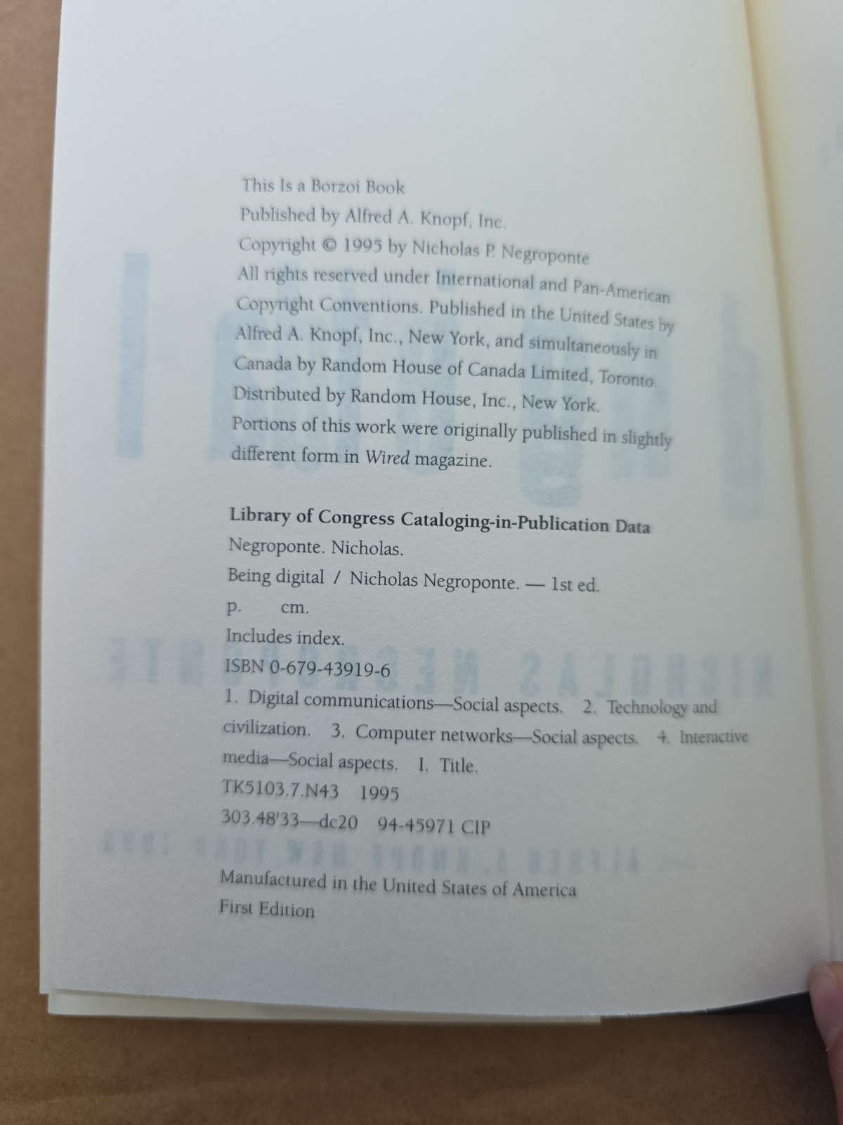 Nicholas Negroponte~BEING DIGITAL~1ST Edition