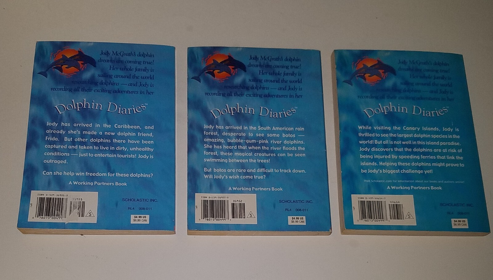 3 Dolphin Diaries Paperback Book Lot Ben M Baglio 5 6 7 Chasing Following Racing