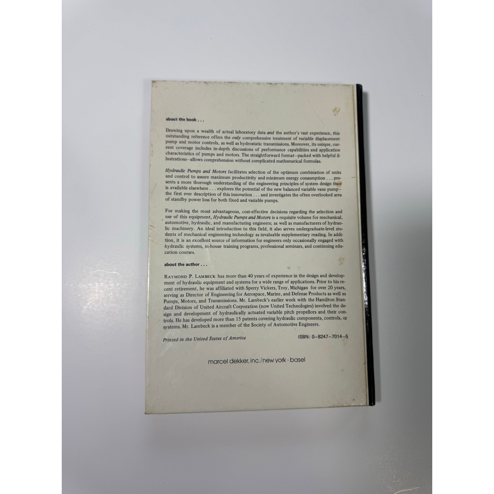Hydraulic Pumps and Motors Raymond P Lambeck 1983
