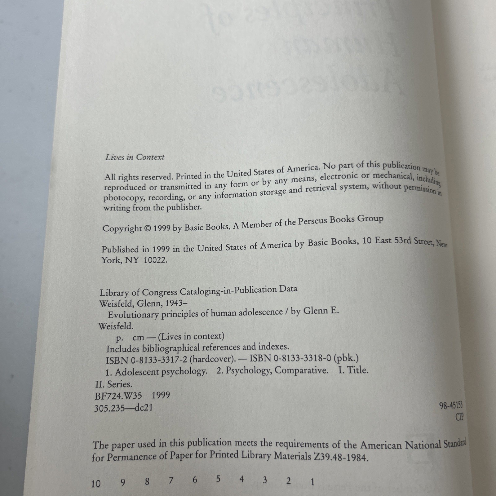 Evolutionary Principles of Human Adolescence by Glenn Weisfeld (1999, Hardcover)