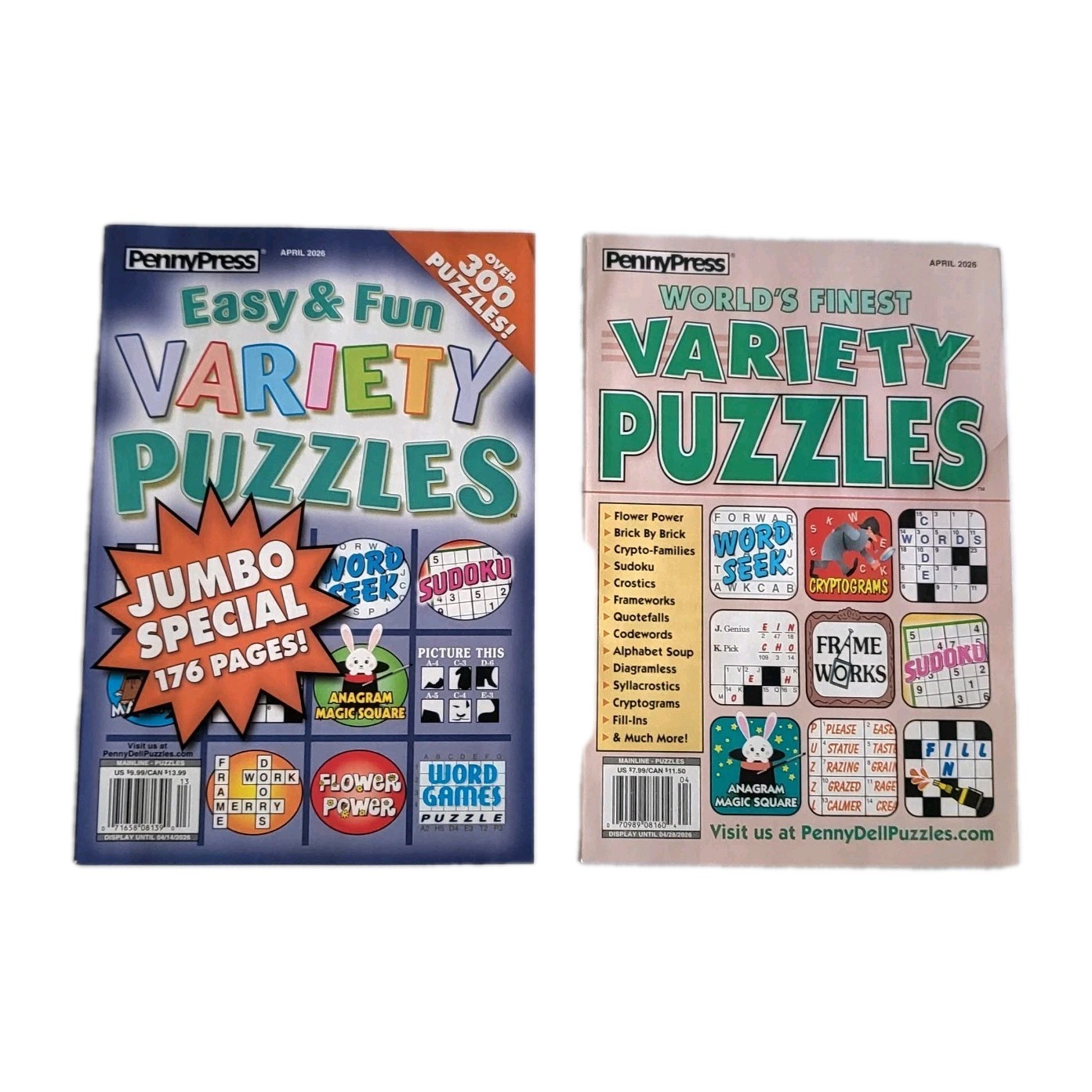 NEW Lot of 2 Penny Press Dell Variety Easy & Fun Jumbo Puzzle Books
