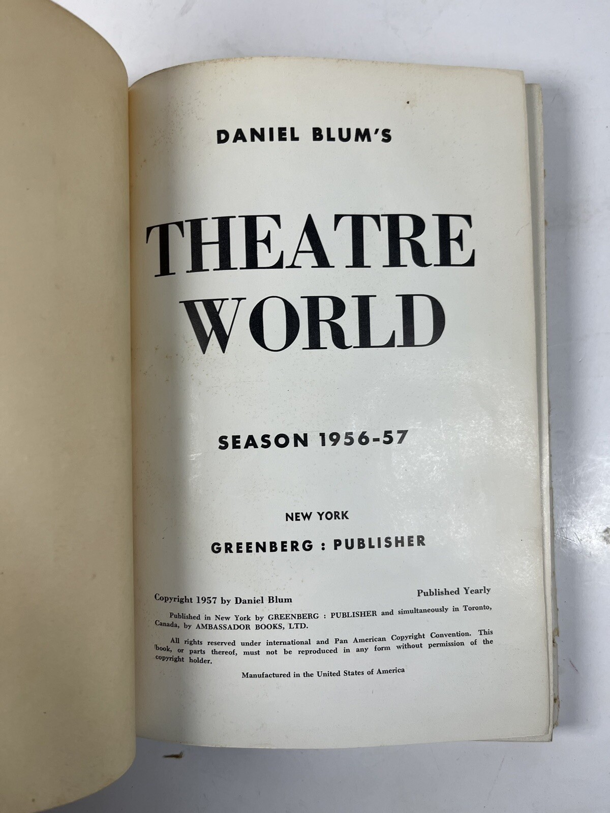 Theatre World Volume 13 Season 1956-57 Daniel Blum HC DJ VINTAGE