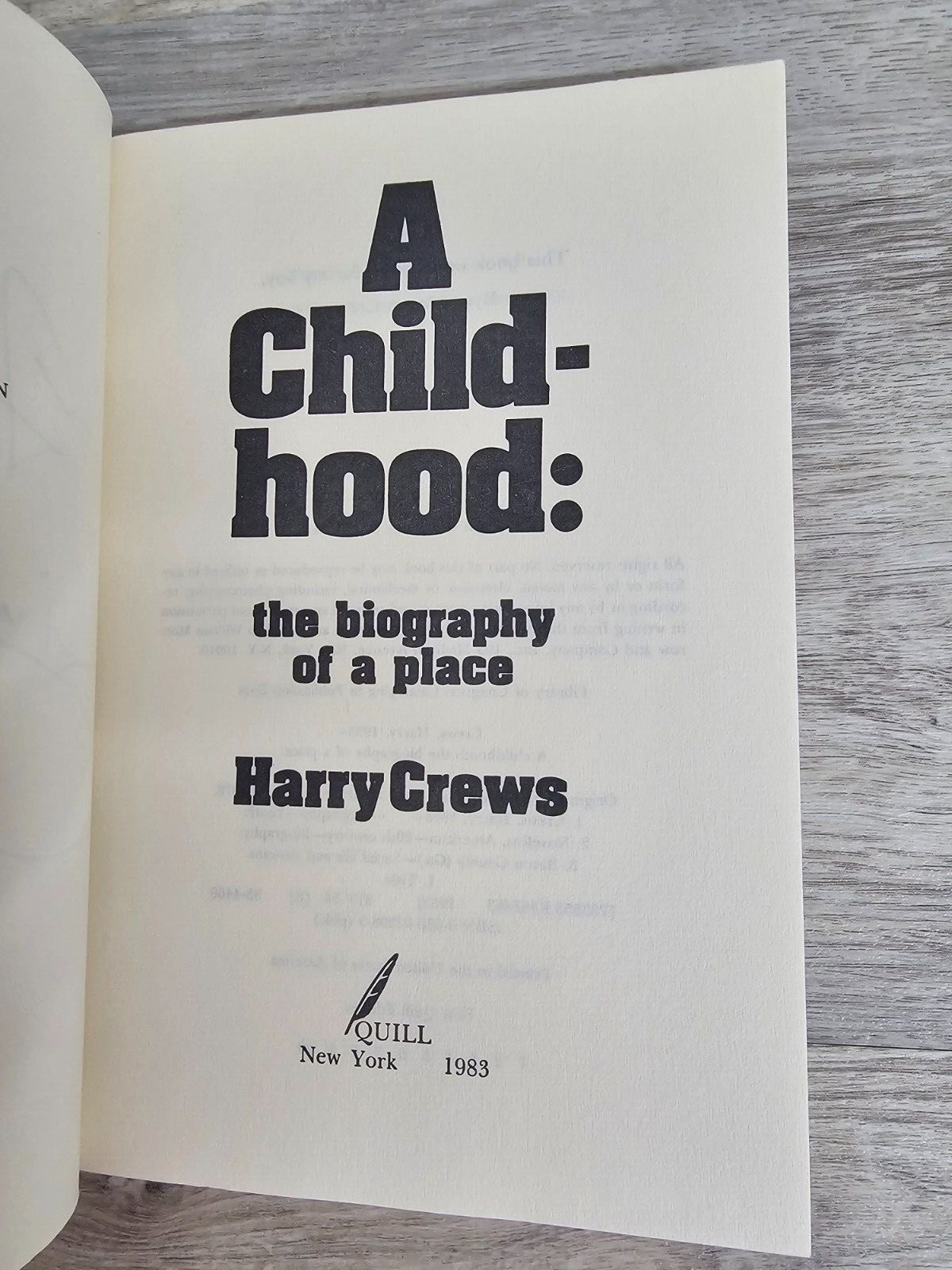 SIGNED! A Childhood: The Biography of a Place By Crews, Harry 1st print pb