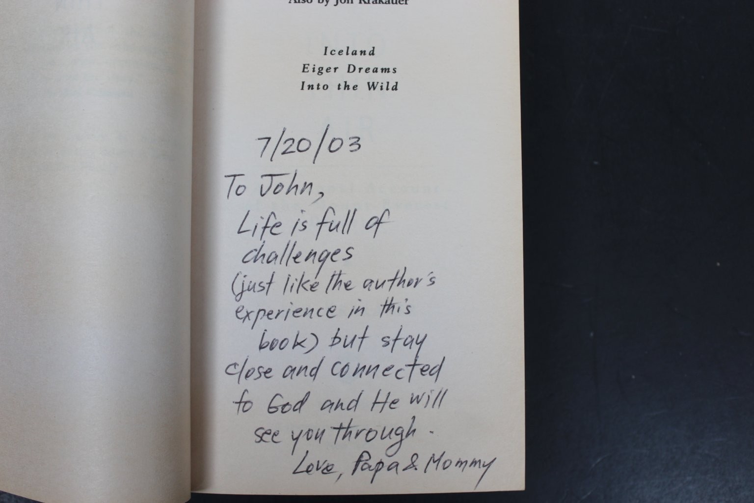 Into Thin Air Jon Krakauer 1998 First Anchor Edition Inscribed Everest Random