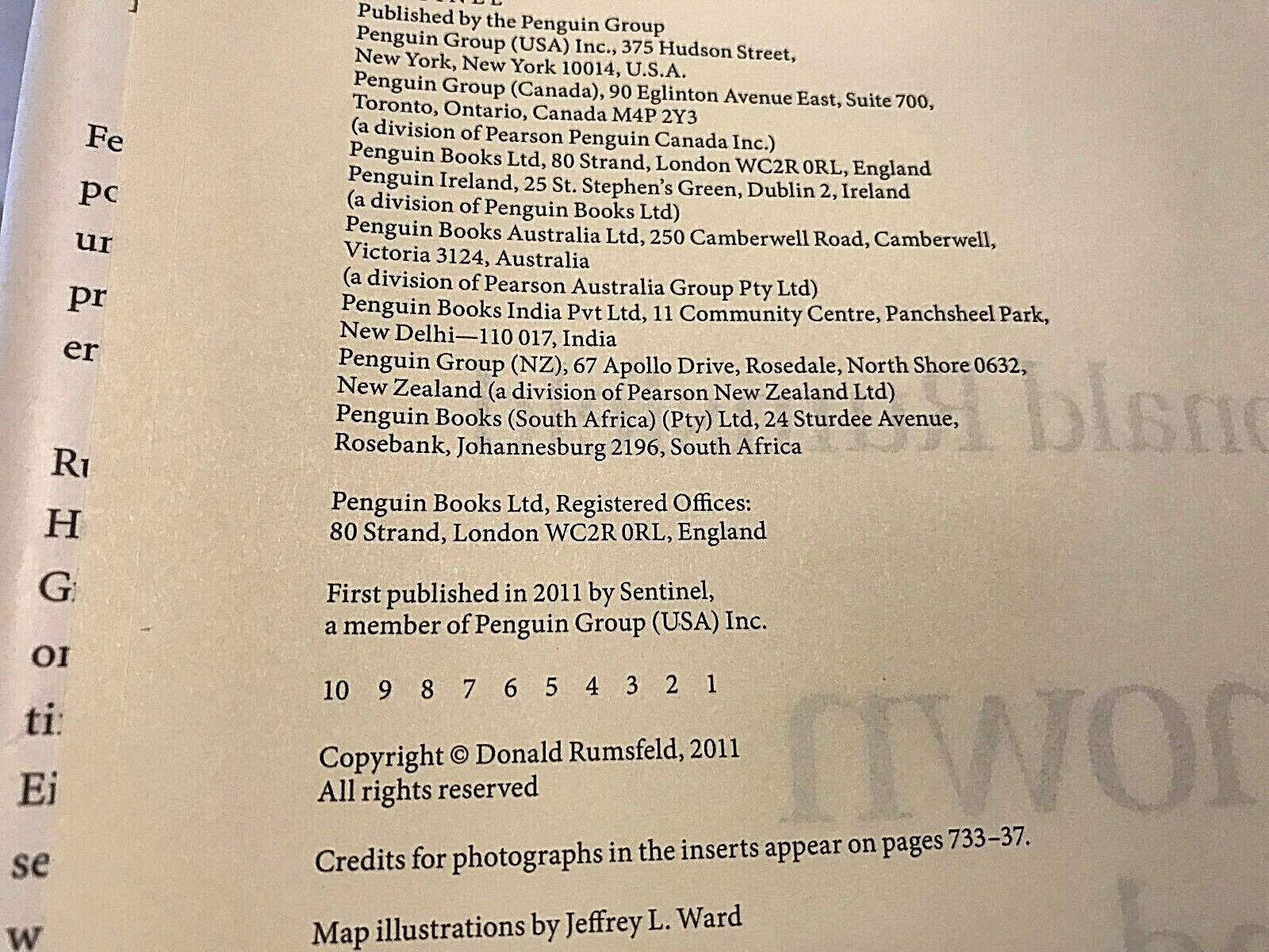 Donald Rumsfeld KNOWN AND UNKNOWN A Memoir 2011 First Edition 1st Printing