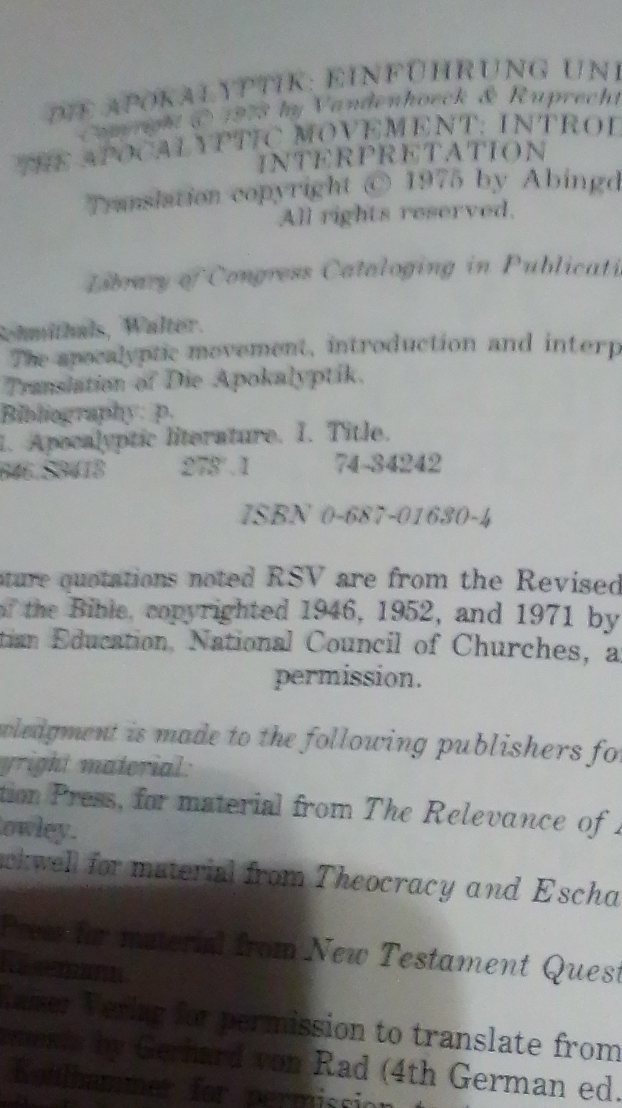 Abingdon Press The Apocalyptic Movement Schmithals Hardcover Dust Jacket 1975