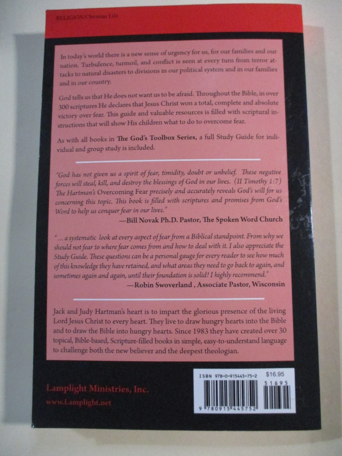 Overcoming Fear (God’s Toolbox Series)- Christian- by Jack & Judy Hartman SC New