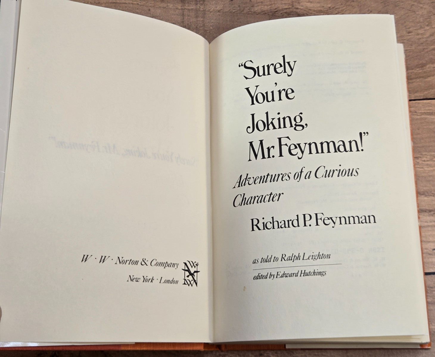 Vtg “SURELY YOU’RE JOKING, MR. FEYNMAN!” Richard Feynman 1985 HC/DJ Norton & Co.