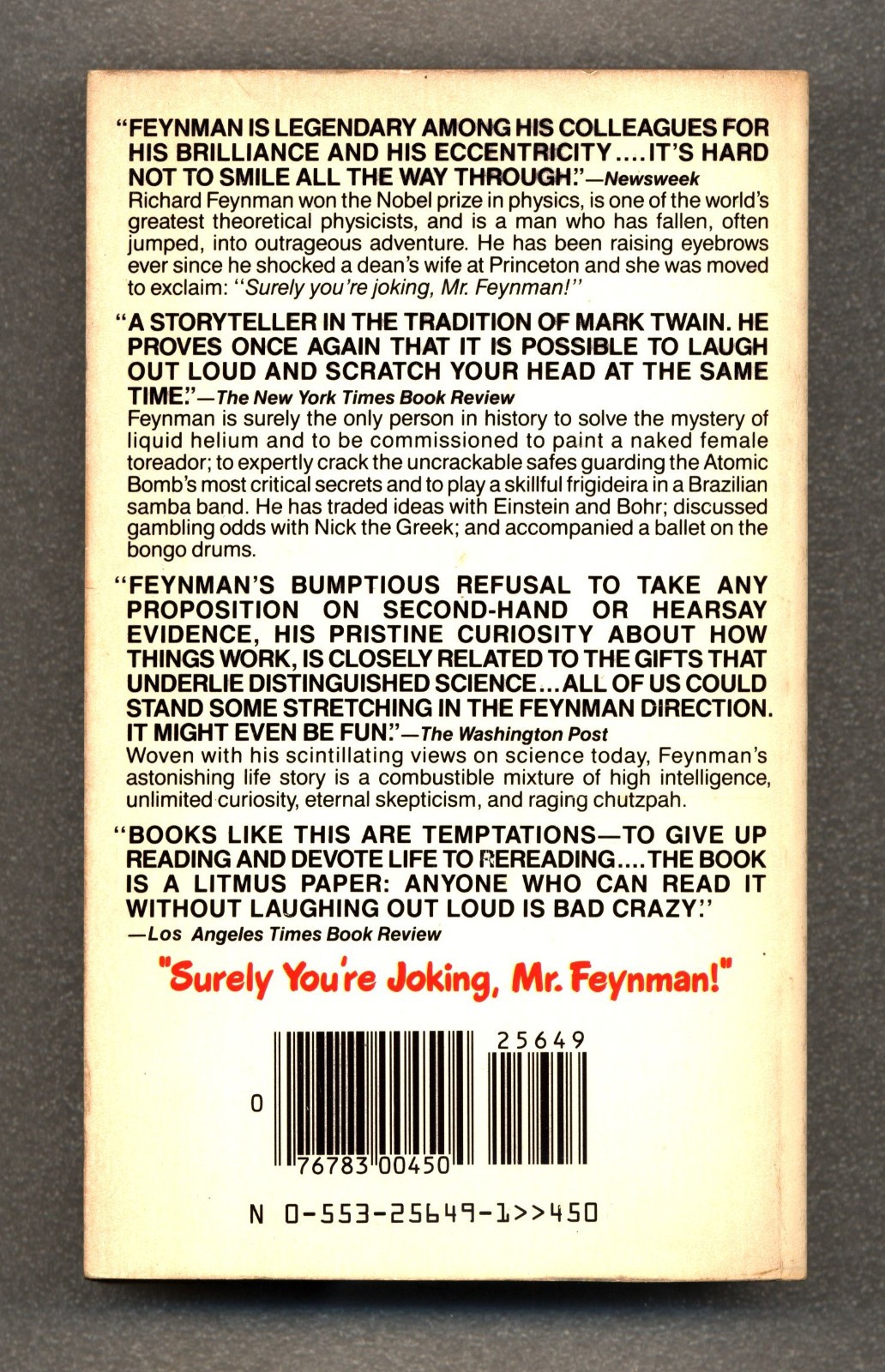 “Surely You’re Joking Mr. Feynman” – Richard P. Feynman – Bantam 1986 mmpb
