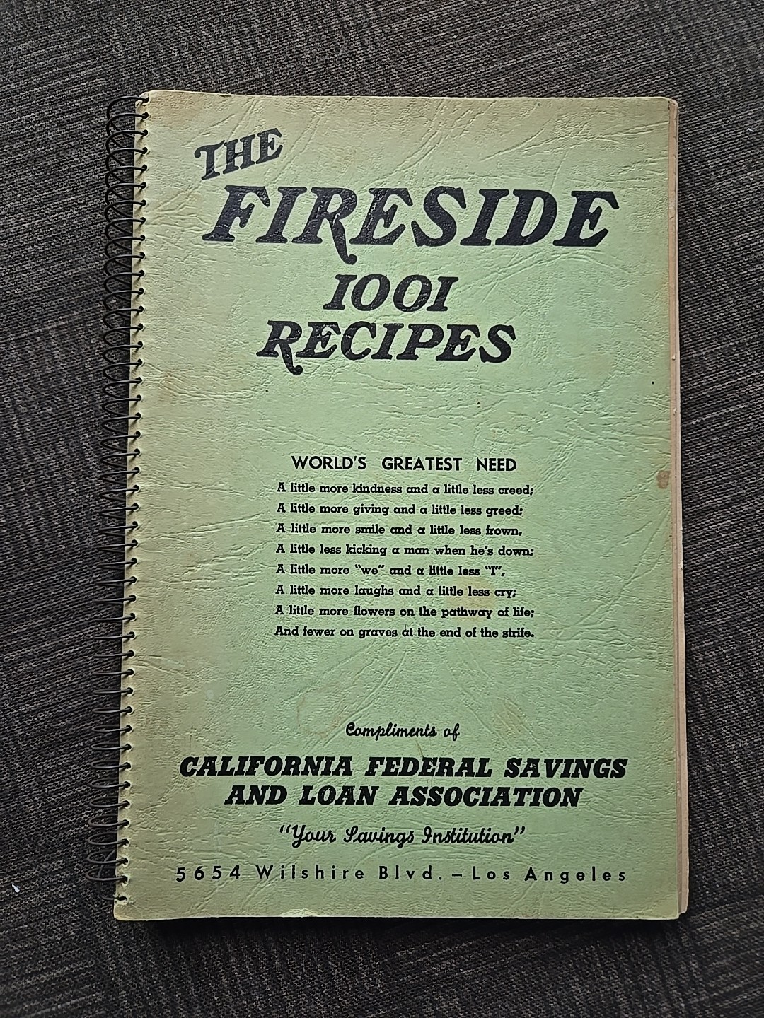 THE FIRESIDE 1001 RECIPES Cookbook Calif. Fed. Saving & Loan Assoc. L.A. 1940s?