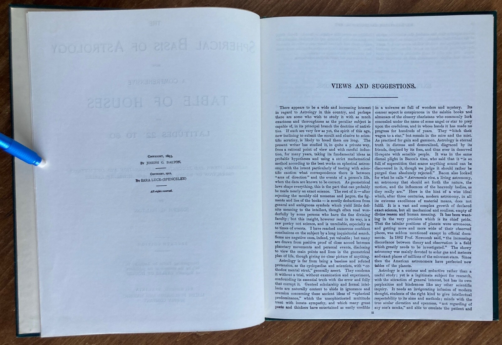 Spherical Basis of Astrology, Comprehensive Table of Houses Joseph G Dalton 1911