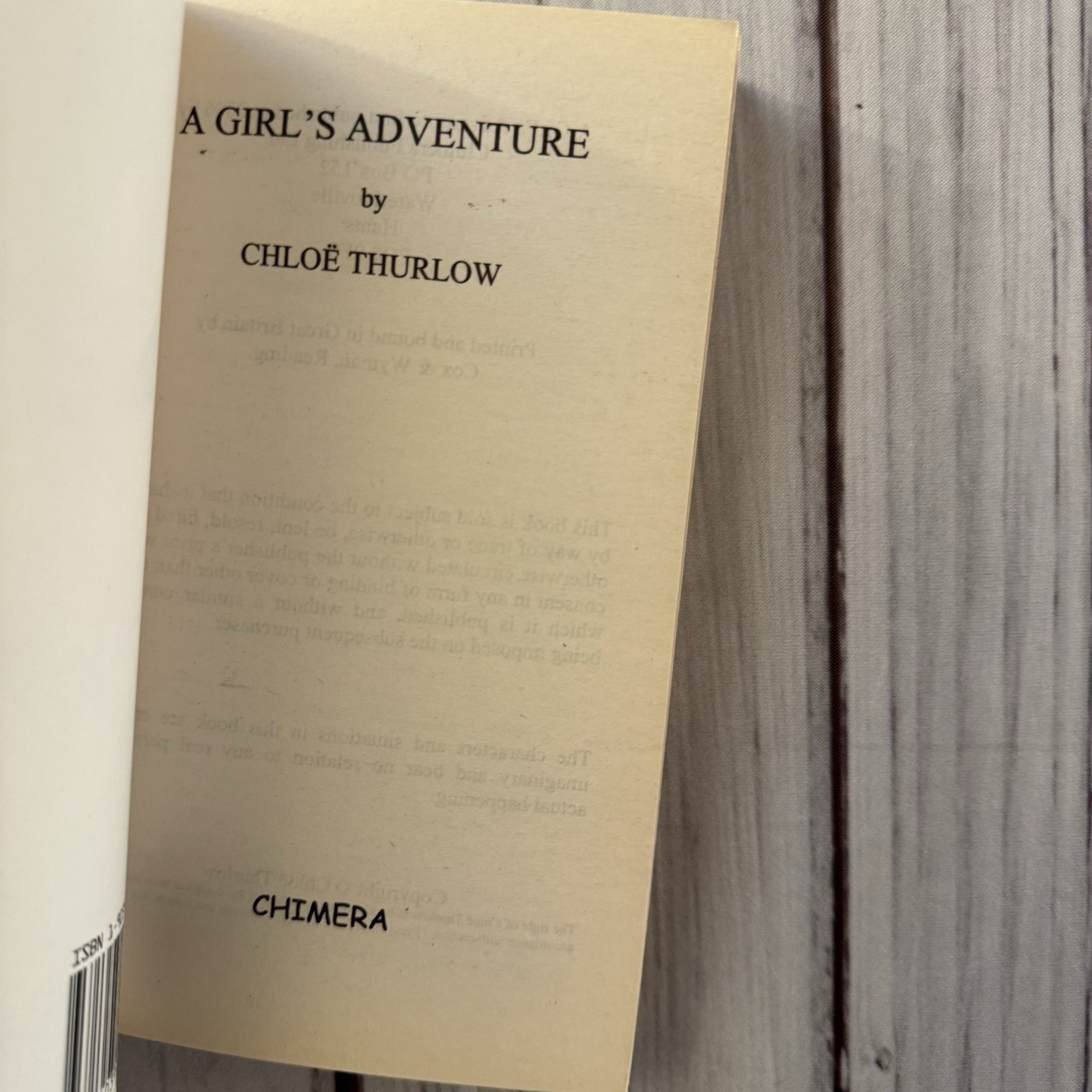 A Girl’s Adventure Chloe Thurlow Erotic Sleaze Pulp Chimera PB 2006 Smut