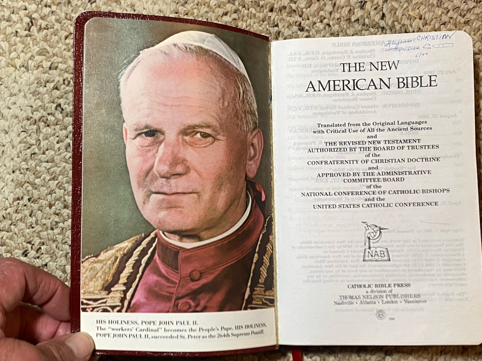 1987 New American Bible Holy Bible Catholic Bible Press 9055NBG Bonded Leather