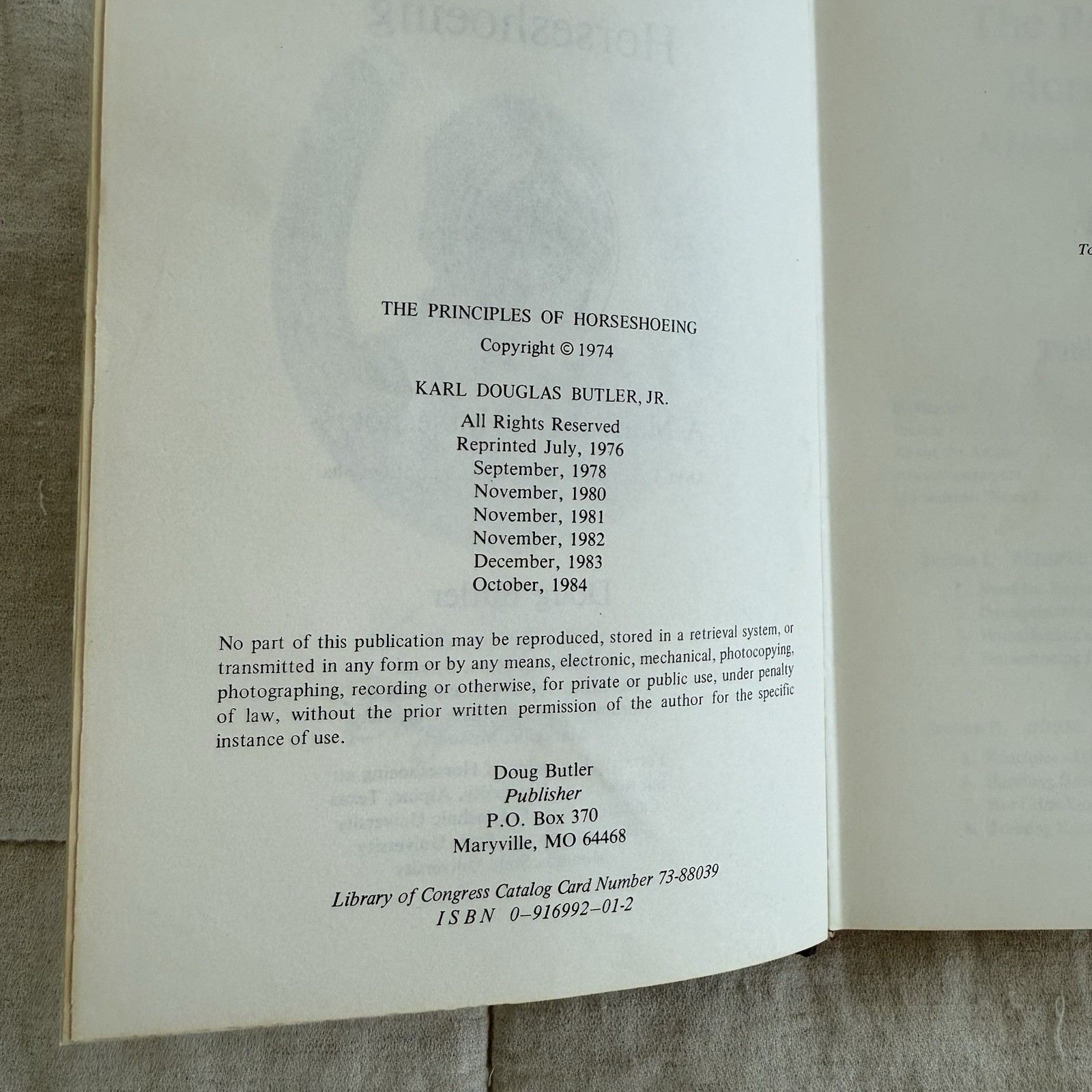 Principles of Horseshoeing (1976) – Doug Butler Vintage Hardcover Good
