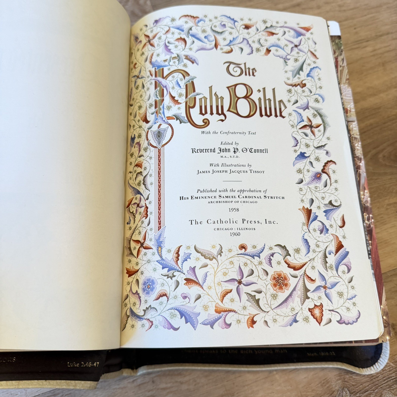 1960 Holy Angels Edition Catholic Holy Bible White Illustrated Vintage Antique