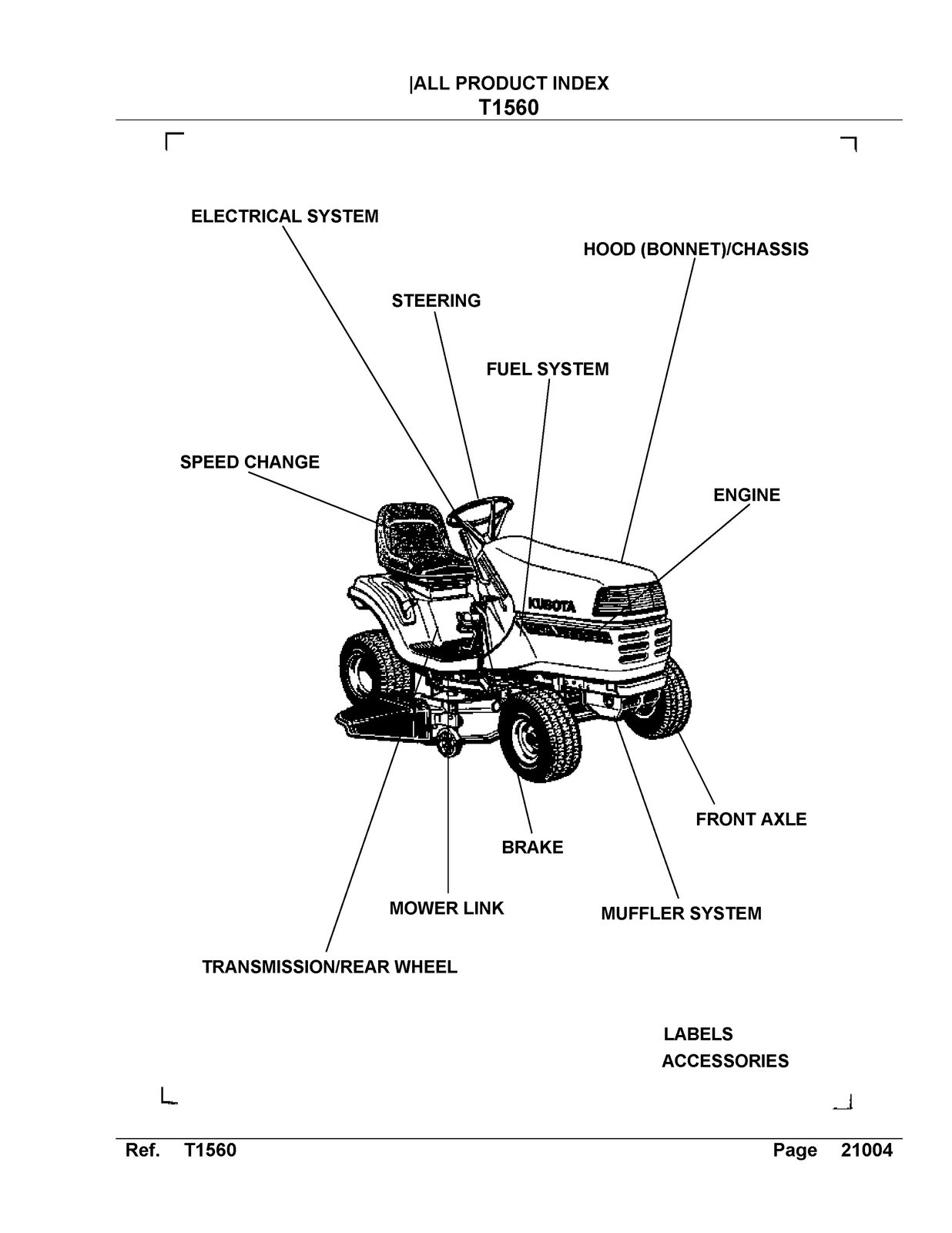 KUBOTA T1560 serial number 39999 and below Parts Manual – WIRE FIXED – COVERED