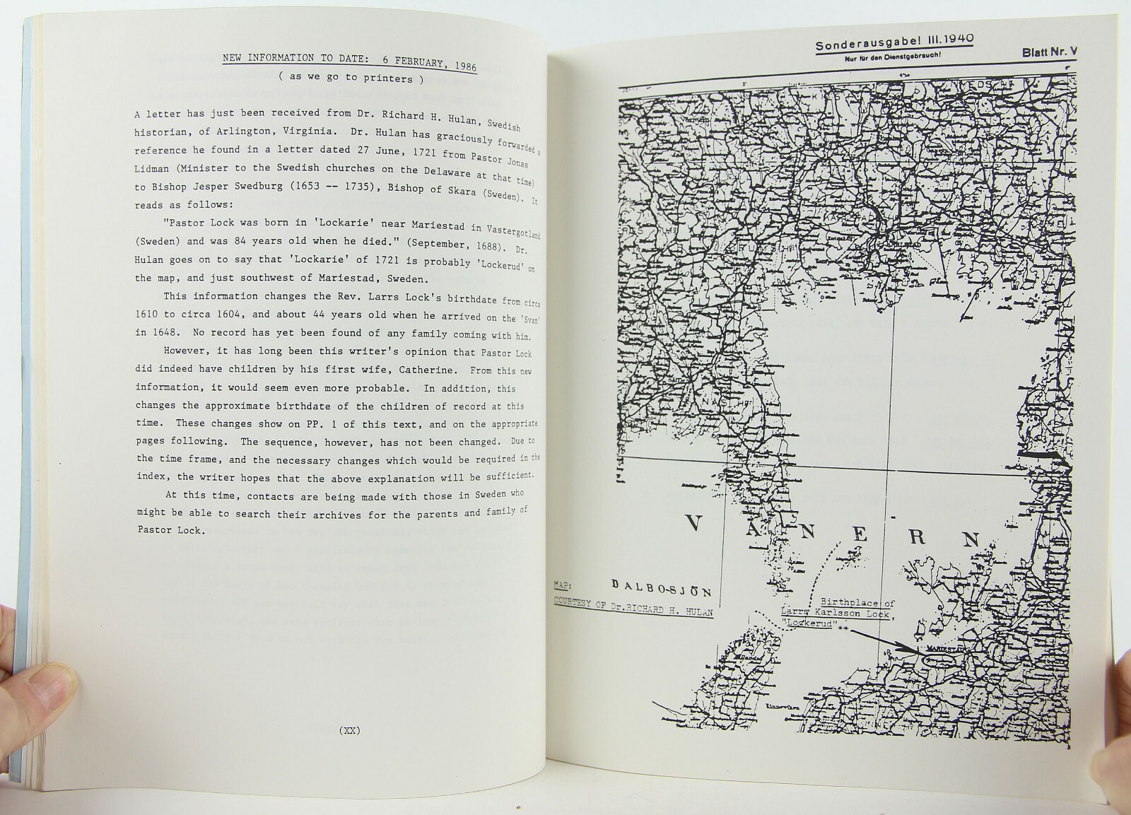 Descendants of the Rev. Larrs Karlsson Lock, 1604-1688, 1986 Genealogy Scarce