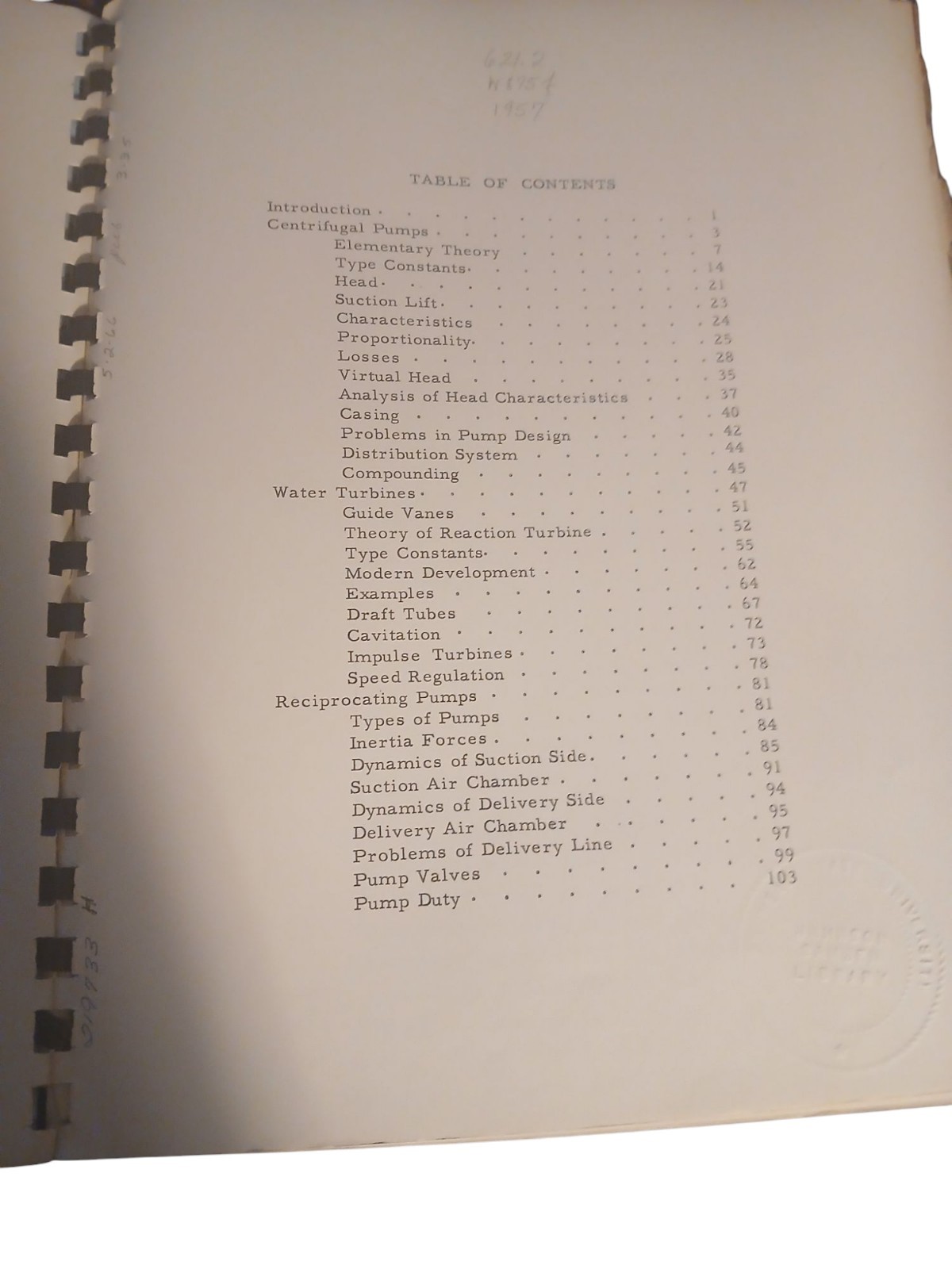 Fundamentals Of Hydraulic Machinery By H. W. Wood, Jr Paperback 1957