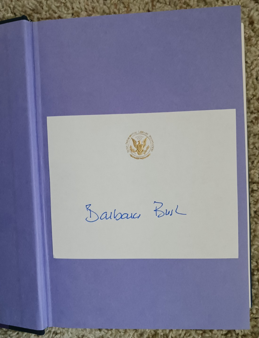 Barbara Bush A Memoir by Barbara Bush with signed label/hardback later edition
