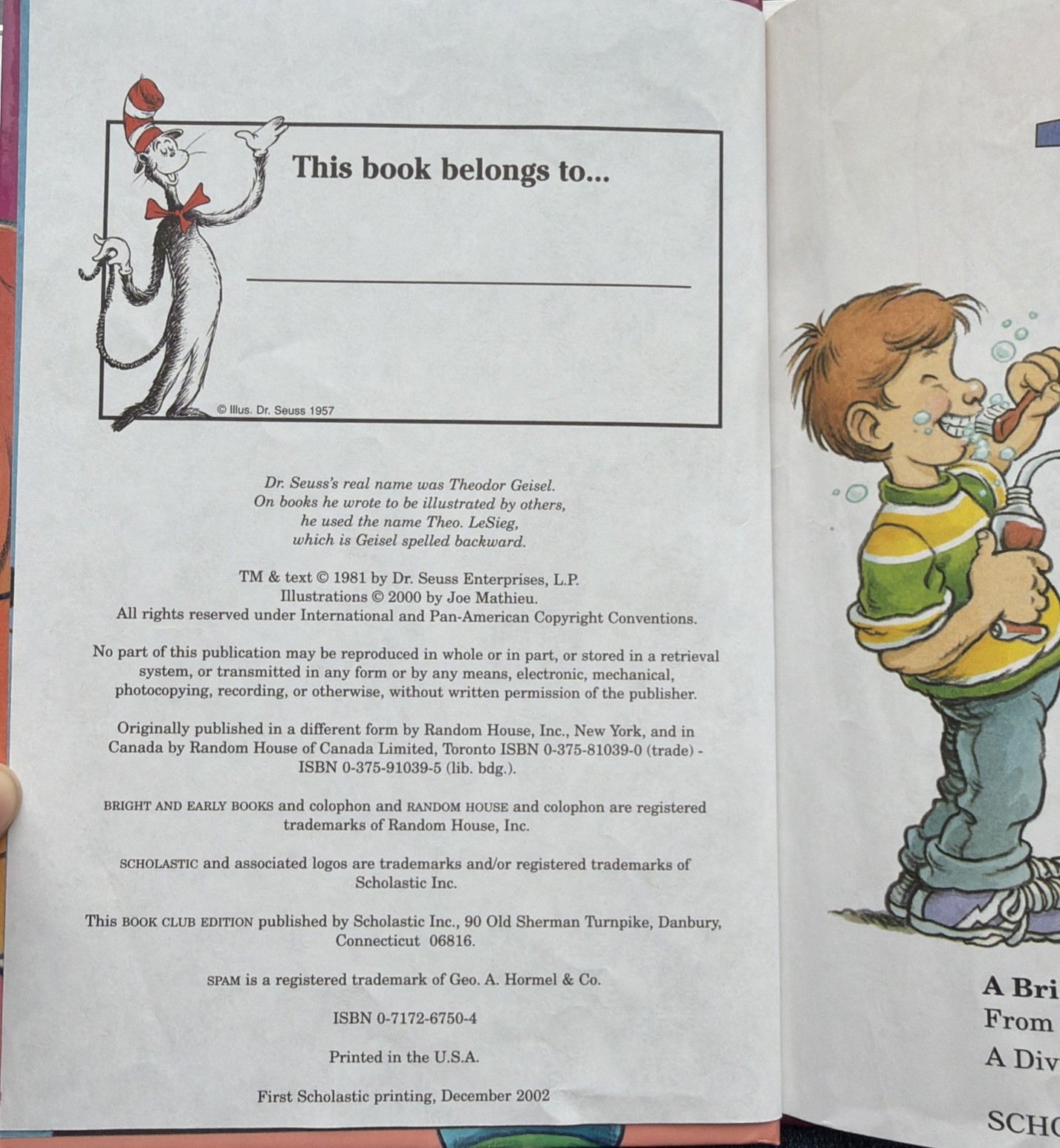 Dr Suess Theo LeSieg Book Lot: The Eye Book & The Tooth Book Bright & Early
