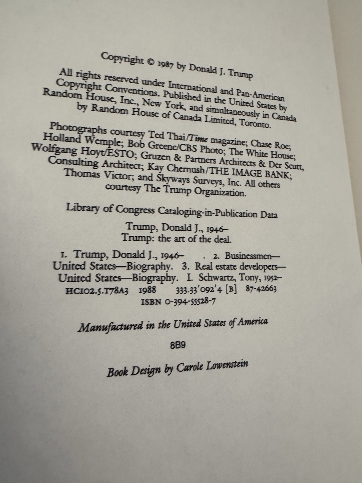 The Art of the Deal – Donald Trump (1987, Hardcover) First Edition/8th Print, VG