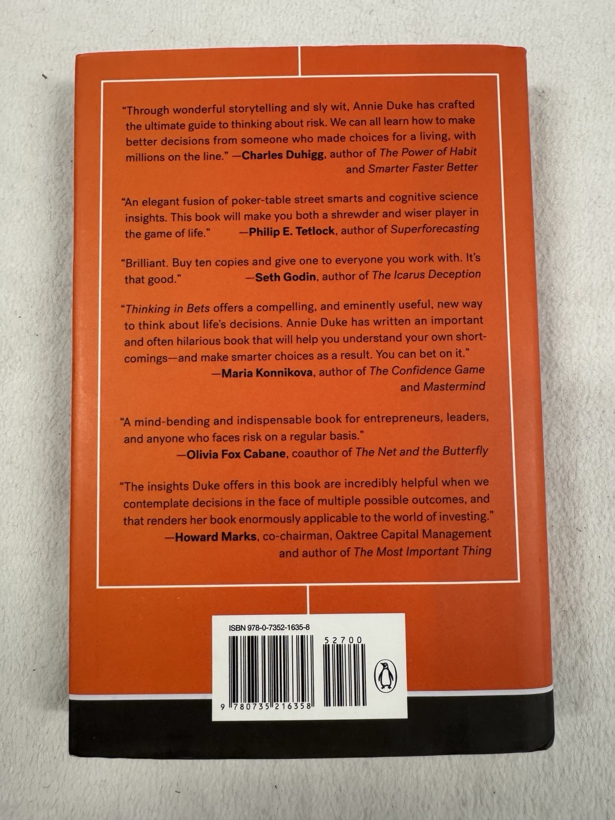 Thinking in Bets Annie Duke 2018 Portfolio Penguin PB