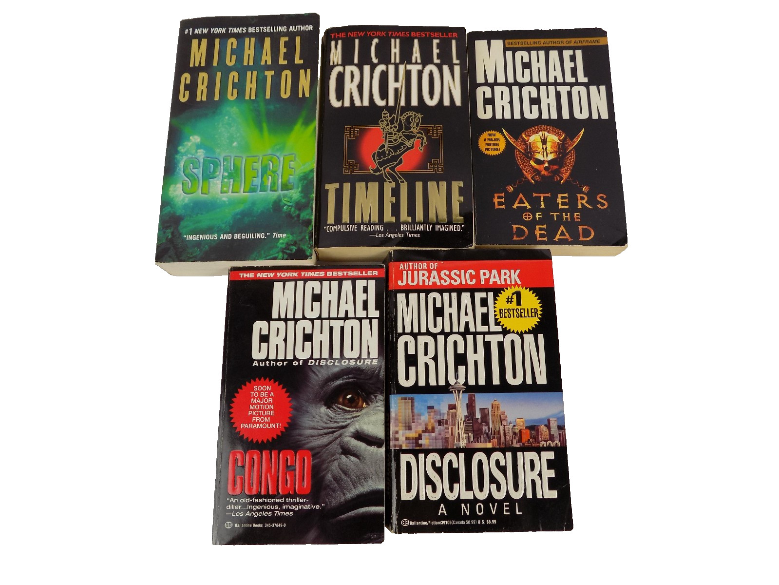 Michael Crichton Paperback Lot of 5 – Sphere · Disclosure · Congo · Timeline +