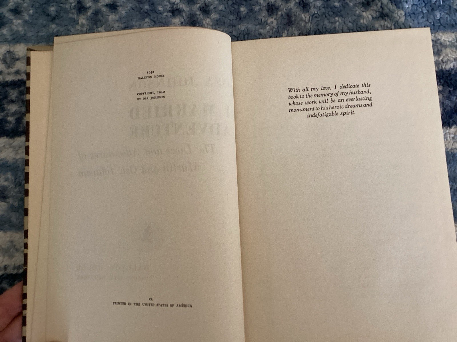 Osa Johnson I MARRIED ADVENTURE | 1942 Halcyon House Hardcover